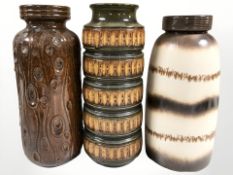Three West German pottery stick pots/vases,