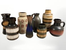 Eight West German pottery vases/jugs