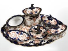 A group of 19th century Royal Crown Derby imari ceramics including ring tree, oval tray,