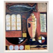 Danish School : Abstract study of a vase, oil on canvas, signed with initials, 53 cm x 60 cm.