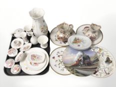 A group of Aynsley porcelain wares, two Masons fruit basket lustre jugs, Wedgwood trinket boxes,