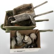 Two rustic pine wheel barrows,