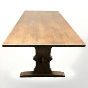 A reproduction oak farmhouse refectory dining table,
