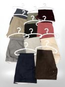 Eleven pairs of gents trousers including corduroy and tweed examples, sizes vary.