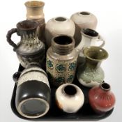Ten West German pottery vases/jugs