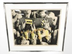 Danish School : Abstract figures, colour lithograph, indistinctly signed and dated '73,