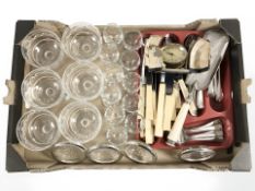 A quantity of EPNS cutlery, drinking glasses, crystal grapefruit dishes, etc.