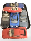 Six die cast scale model classic cars, including Burago, Maisto, etc.
