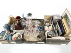 A large quantity of 20th century ceramics, crystal drinking glasses, picture frames, embroidery,