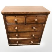 A Victorian mahogany five drawer chest,