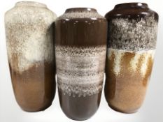 Three West German pottery vases, tallest 44.