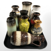 Ten West German pottery vases/jugs