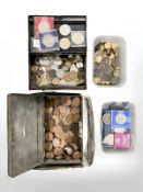 A collection of coins to include Foreign coins, British coins and pennies, Commemorative coins,