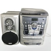 A Hi-Fi system and pair of speakers.