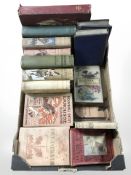 Assorted antiquarian volumes, including engineering, Robinson Crusoe, Robert Louis Stevenson, etc.