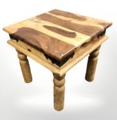 A mango wood square lamp table,