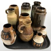 Ten West German pottery vases/jugs