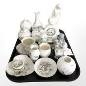 A group of Ainsley porcelain, Regency Fine Arts figure group, Nao group of two dogs, etc.