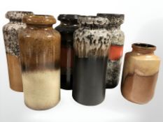 Six West German pottery vases including two 