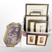 Assorted pictures and prints including two George Skelton woodland watercolour studies,