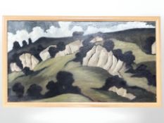 Ken Stewart : Border Country, oil on board, signed verso and dated 1979, 41 cm x 75 cm.