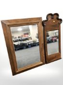 Two 19th century continental walnut mirrors, tallest 85 cm.