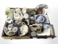 Various tea and dinner china, blue and white pieces, Mackinlay's whisky jug, etc.