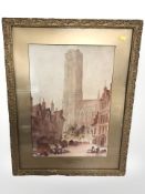 Paul Braddon : Moulines Cathedral, Belgium, watercolour, 53 cm x 36 cm.