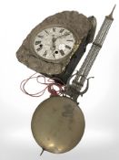 A 19th century continental wall clock with weights and pendulum (as found)