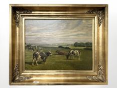 Danish School : Cattle grazing, oil on canvas, 49 cm x 37 cm.