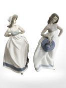 Two Nao figures of ladies in summer dresses, height 33 cm.
