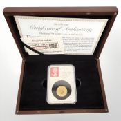 A DateStamp 2022 1/4 oz 0.999 Gold Britannia, with certificate of authenticity, boxed.