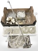 An antique glass and crystal pendant light fitting with crystal drops.