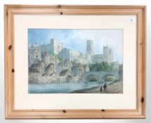 Paul Braddon (1864-1938) : Durham Cathedral From The River, colour chalks with watercolour, signed,