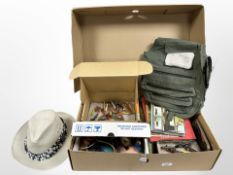 A Panama hat, size large together with fishing items to include lures, fly tying equipment,