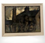 Ken Stewart: Old building, oil on board, 60 cm x 44.5 cm.