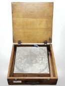 A mid 20th century engraved silver plated wedding cake stand,