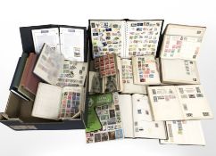 A box containing a quantity of stamp albums, souvenir of Madeira album,
