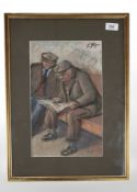 Richard Flynn : Two Men Sitting in a Bar, pastel, signed, 36 cm x 22 cm, framed.
