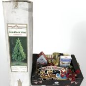 A Canadian pine Christmas tree, in box, together with quantity of Christmas decorations, signs,