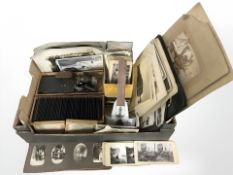 An interesting collection of monochrome photographs, antique photographs, stereo card viewing cards,