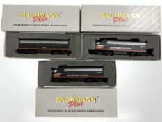 Three Bachmann Plus locomotive engines including Black Widow 8297,