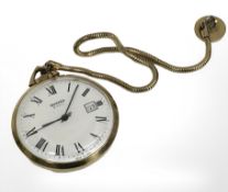 A gold plated Sekonda fob watch on chain.