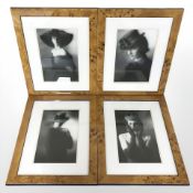 Four walnut framed monochrome portraits,