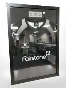 A signed Newcastle Falcons rugby shirt, season 2014/15, framed.
