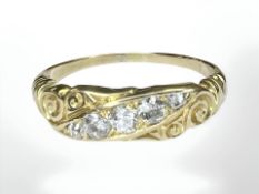An antique yellow gold old brilliant cut five stone diamond ring,