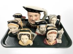 Seven Royal Doulton character jugs to include Henry VIII.