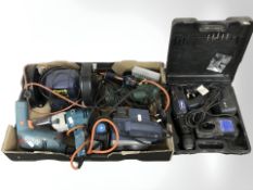 A group of tools including planer, drills, bench grinder, etc.