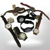 A quantity of gent's wristwatches, some on leather straps, etc.
