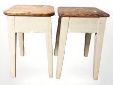 A pair of painted pine stools, height 52.5 cm.